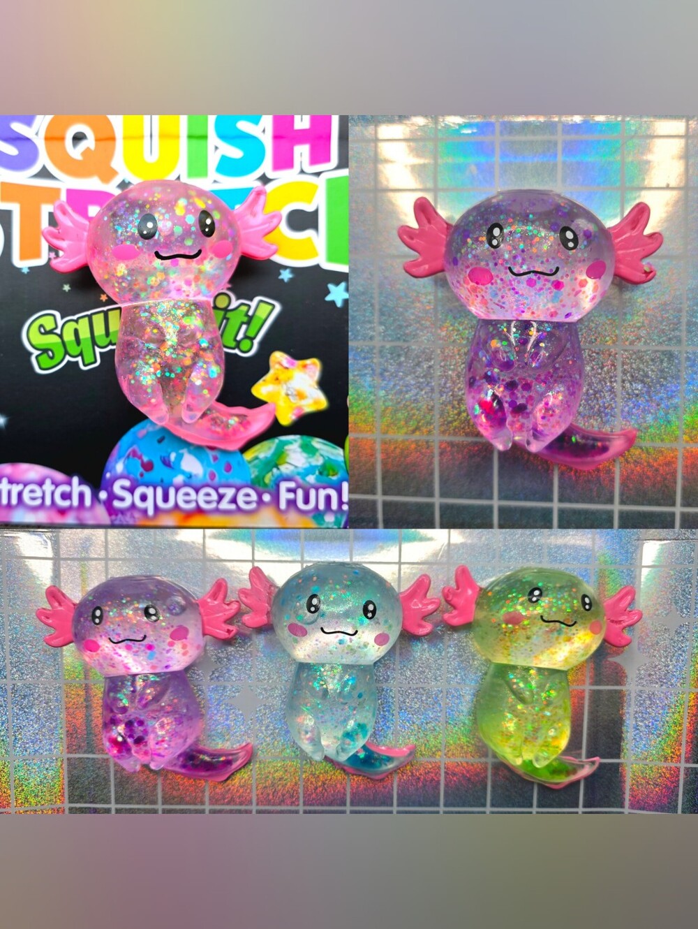 4 pc Axolotl Squishy Bundle Glitter Sugar Slow Rising Kawaii Sensory Toys